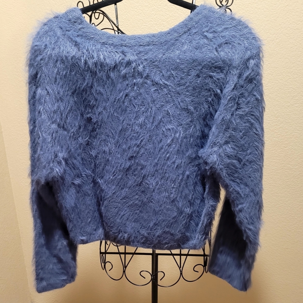 Catherine Maladrino Fuzzy Crop Sweater pull over Size M Blue used good condition